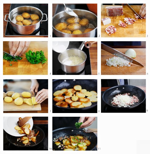 Fried potatoes being made