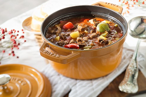 Goulash soup with potatoes and peppers