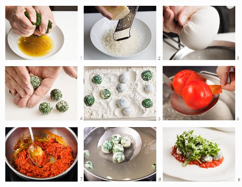 How to make spinach gnocchi with rocket and tomato sauce