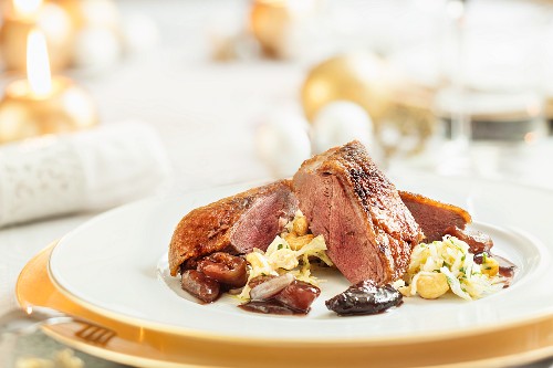 Goose breast with spiced cashew nuts for Christmas