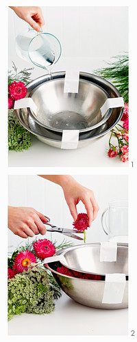Wie man einen dekorativen Eiskübel mit Blumen herstellt