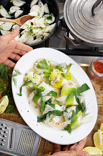 Plaice parcels with leek