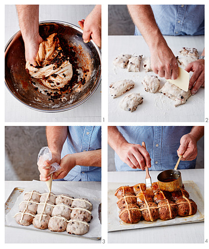 Preparing sourdough Hot Cross Buns