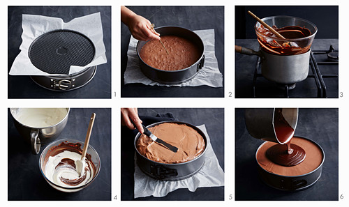 Preparing dark chocolate mousse cake