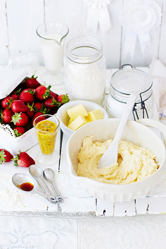 Ingredients for Strawberry and Passionfruit Mile-High Layer Cake