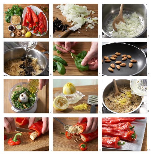 Rote Spitzpaprika mit Reisfüllung & Pesto zubereiten
