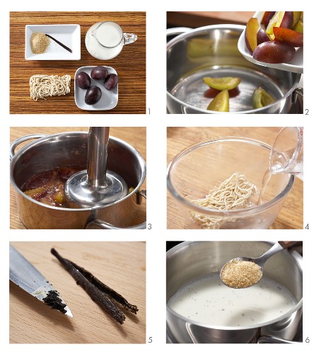 Süße Mie-Nudeln mit Vanille & Zwetschgenröster zubereiten