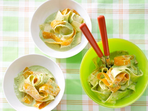 Carrot noodles with almond foam