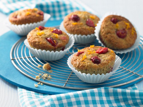 Orange muffins with cherries