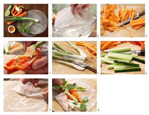 Reispapier-Wraps mit Gemüse zubereiten