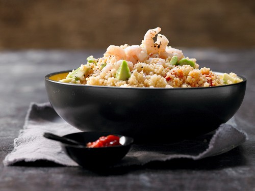 Couscous salad with prawns and avocado