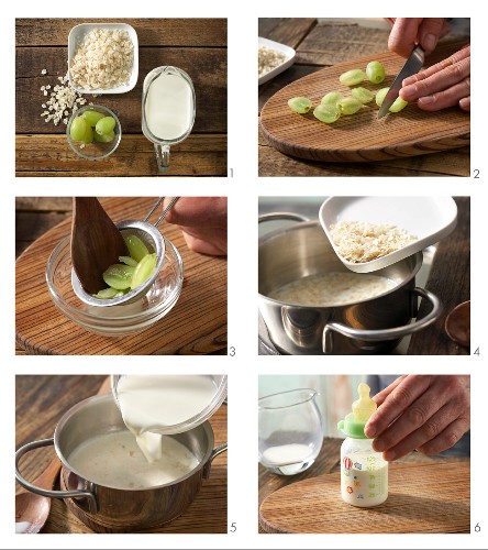 How to prepare creamed rice with grapes in a baby bottle