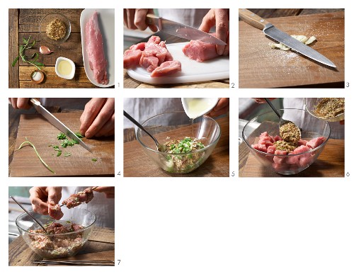 How to prepare pork fillet kebabs with mustard and tarragon