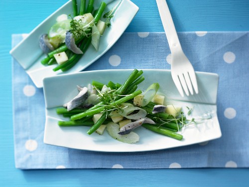 Herring and green bean salad with wasabi and apple sauce