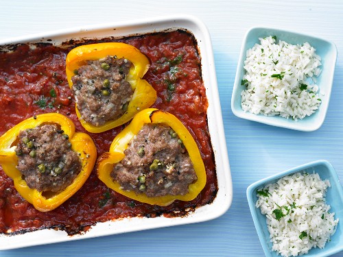 Stuffed yellow peppers with herb rice
