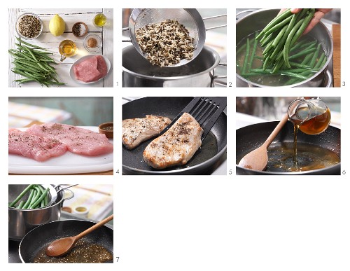 How to prepare lemon escalope with wild rice and green beans