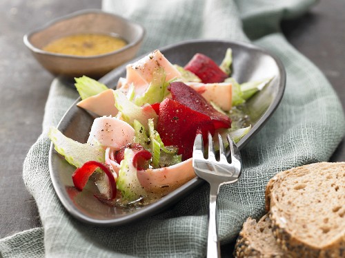 Beetroot salad with turkey breast and celery