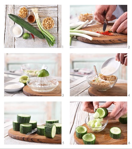 How to prepare chunks of cucumber filled with peanuts and chilli
