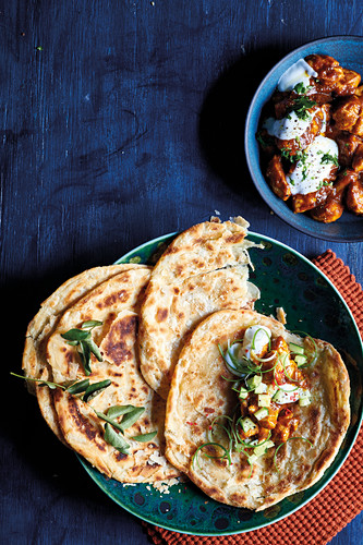 Indian rotis with butter chicken