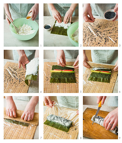 How to make California rolls with surimi, avocado and cucumber