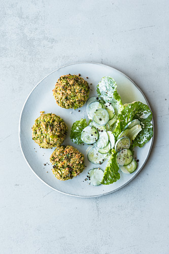 Broccoli fritters with a cucumber salad