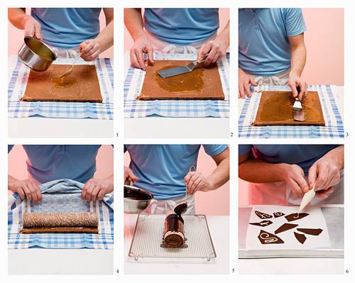 Sacher-style Swiss roll being made