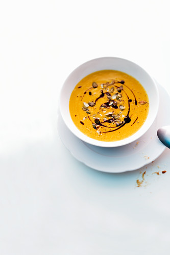 Cream of pumpkin soup with pumpkin seeds