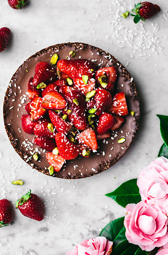 Chocolate Coconut Pie with Strawberries