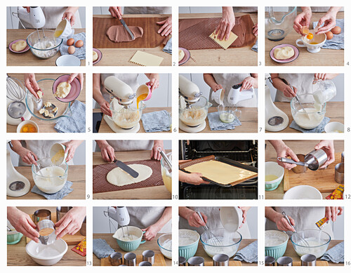 Preparing striped mini cakes with sugar eggs