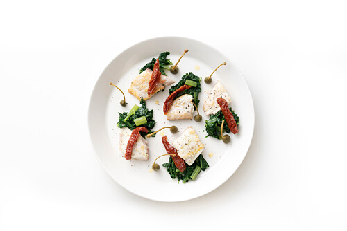 Fish with chard and caper apples