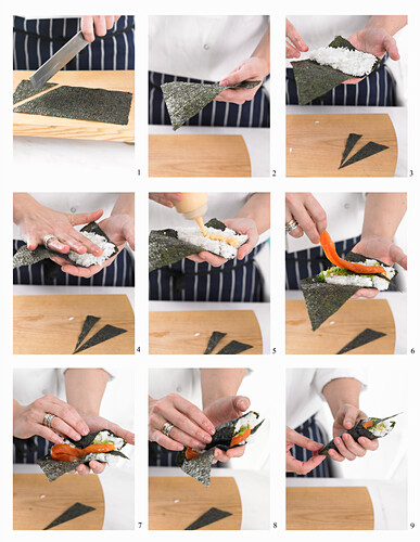 Preparing temaki sushi