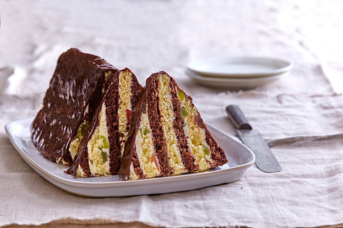 Biscuit cake (roof) with wine grapes