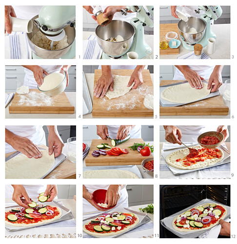 Pizza with zucchini and tomatoes - step by step