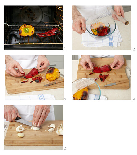 Roasted bell peppers with garlic - step by step