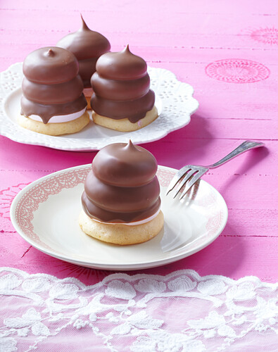 Chocolate coated mousse towers