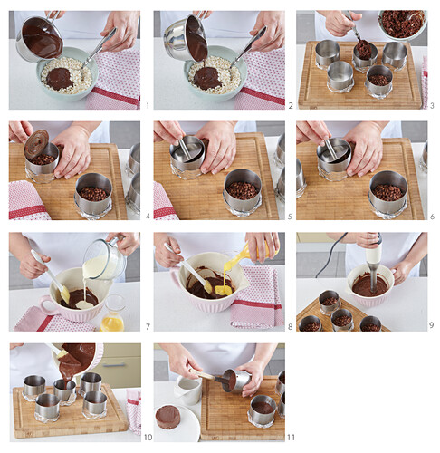 Preparing chocolate tartlets with eggnog