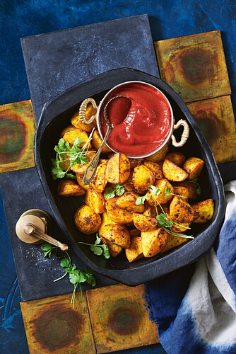 Curried potatoes with spicy tomato sauce