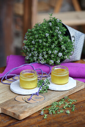 Flowering thyme and homemade thyme ointment