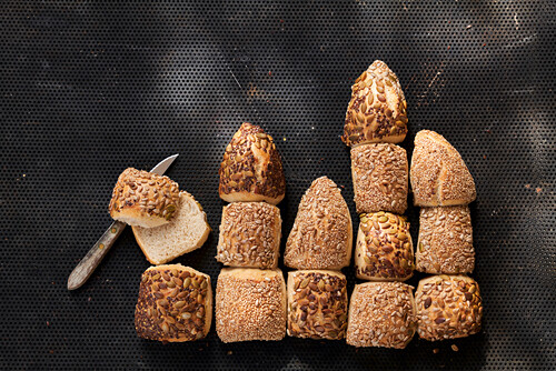 Various rolls with seeds and grains