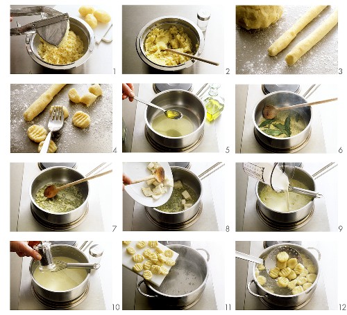 Making gnocchi al gorgonzola (Italy)