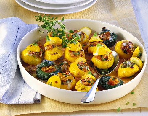Patty pan squashes stuffed with nuts and sheep's cheese