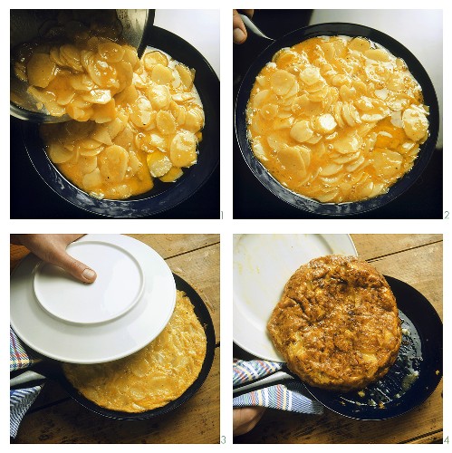 Making tortilla de patatas (potato omelette)