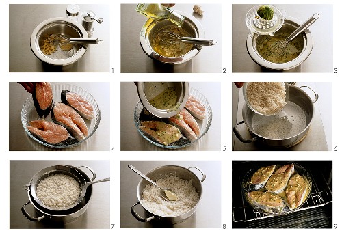 Gegrilltes Lachskotelett mit Basmatireis zubereiten