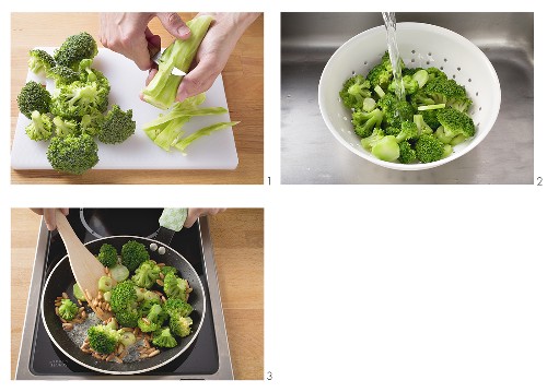 Preparing and cooking broccoli with pine nut butter