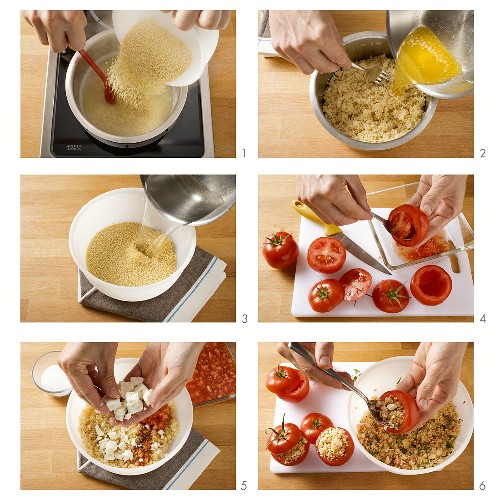 Preparing tomatoes stuffed with couscous