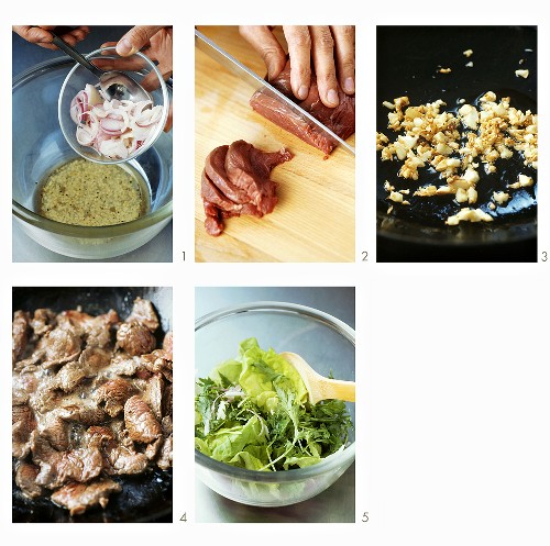 Blattsalat mit Rindfleisch zubereiten