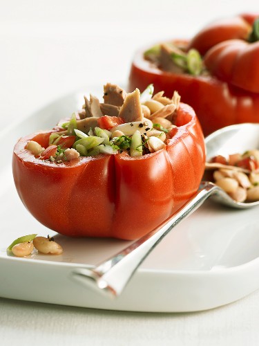 Beefsteak tomatoes with tuna and bean stuffing