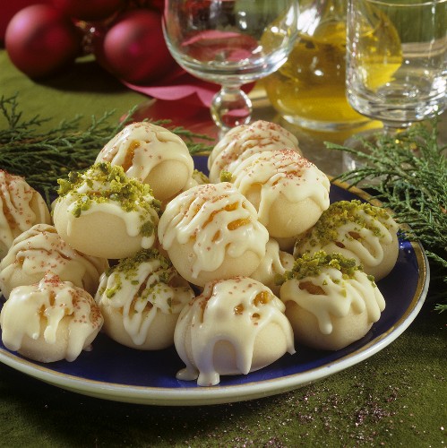 Marzipan balls with apricot filling