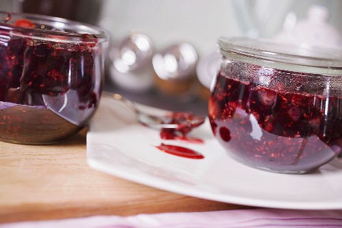 Two jars of berry jam