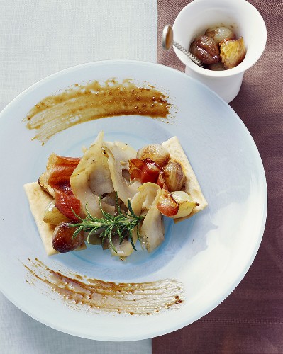 Shaved artichokes with balsamic onions and crackers